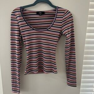 Lulu's Pink and Black Fitted Long Sleeve Blouse